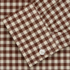 View 5 of product The Turnbull & Asser Brown Check Weekend Fit Shirt features a Derby collar, 1-button cuffs, and a brown check pattern—ideal for winter layering. Shown against a plain white background.