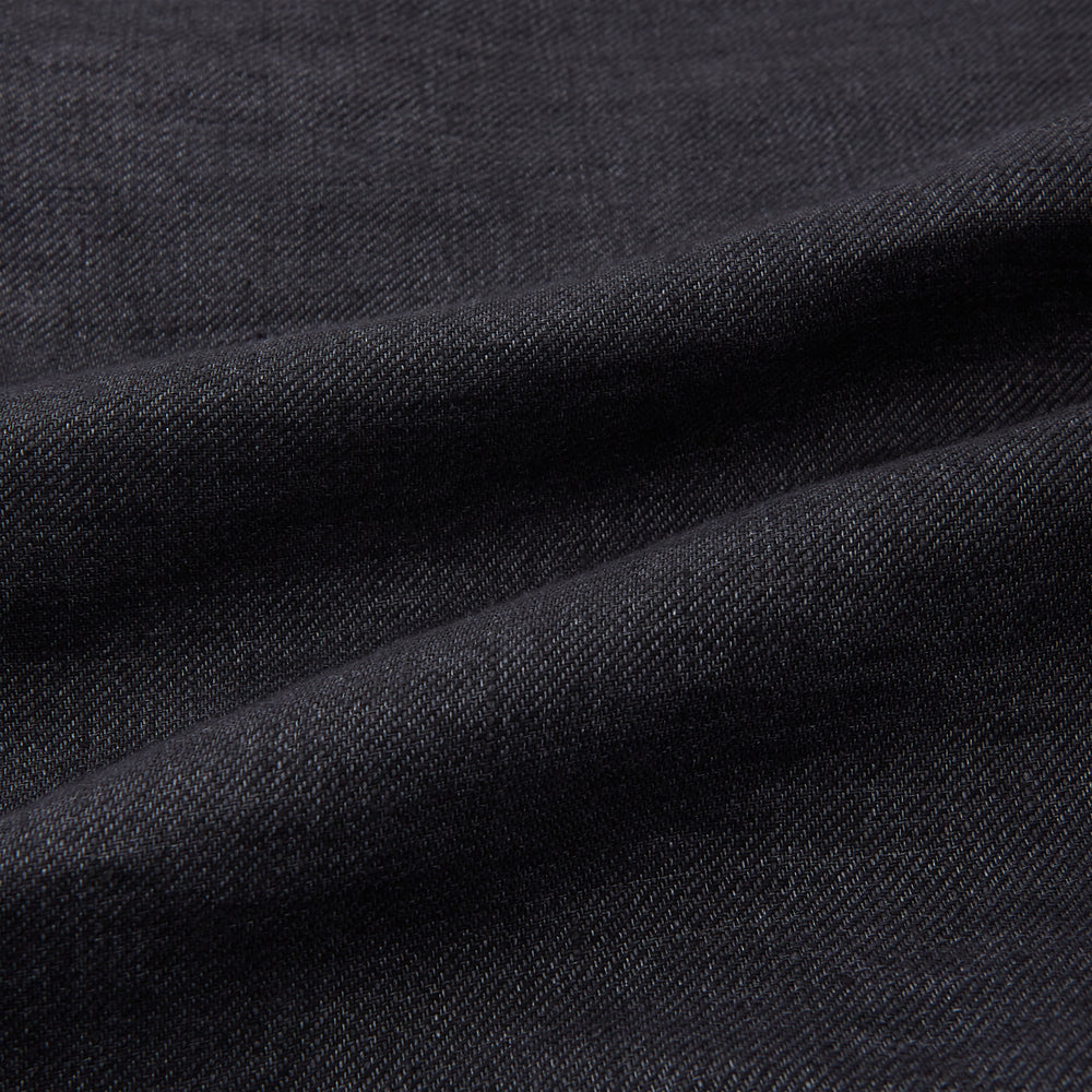 The Turnbull & Asser Ash Linen Twill Waistcoat is a dark gray, sleeveless V-neck with three front buttons, a chest pocket, and two diagonal zippered pockets in subtly textured twill. Shown on a plain white background.