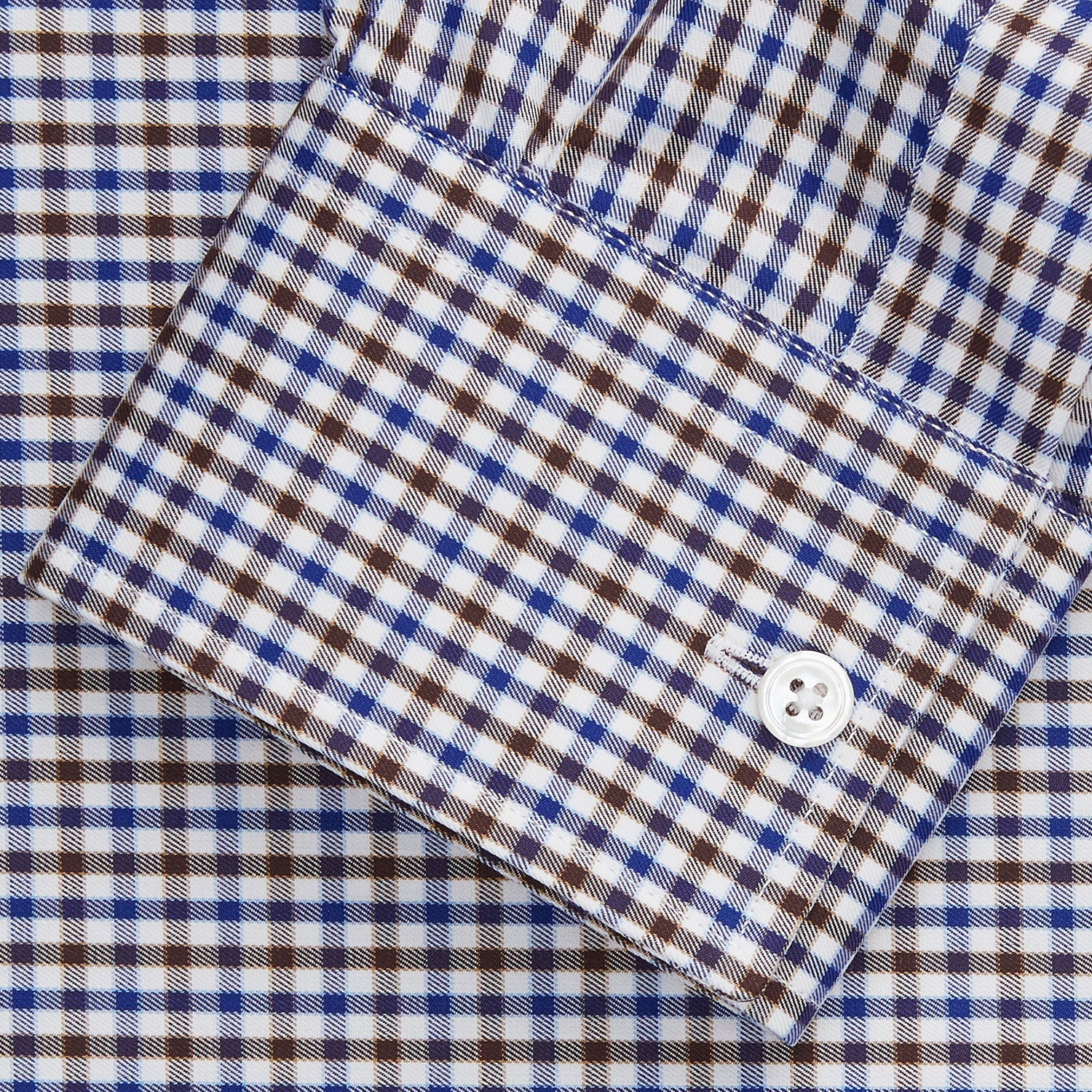 View 2 of product A must-have for any men's wardrobe, the Turnbull & Asser Brown and Blue Cotton Multi Check Weekend Fit Finch Shirt features long sleeves, button-down design, collar, and buttoned cuffs in a stylish check pattern.