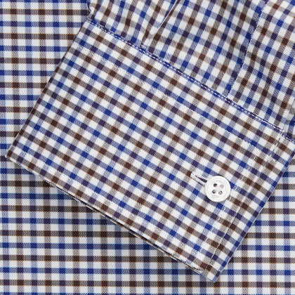 Brown and Blue Cotton Multi Check Weekend Fit Finch Shirt Image 1