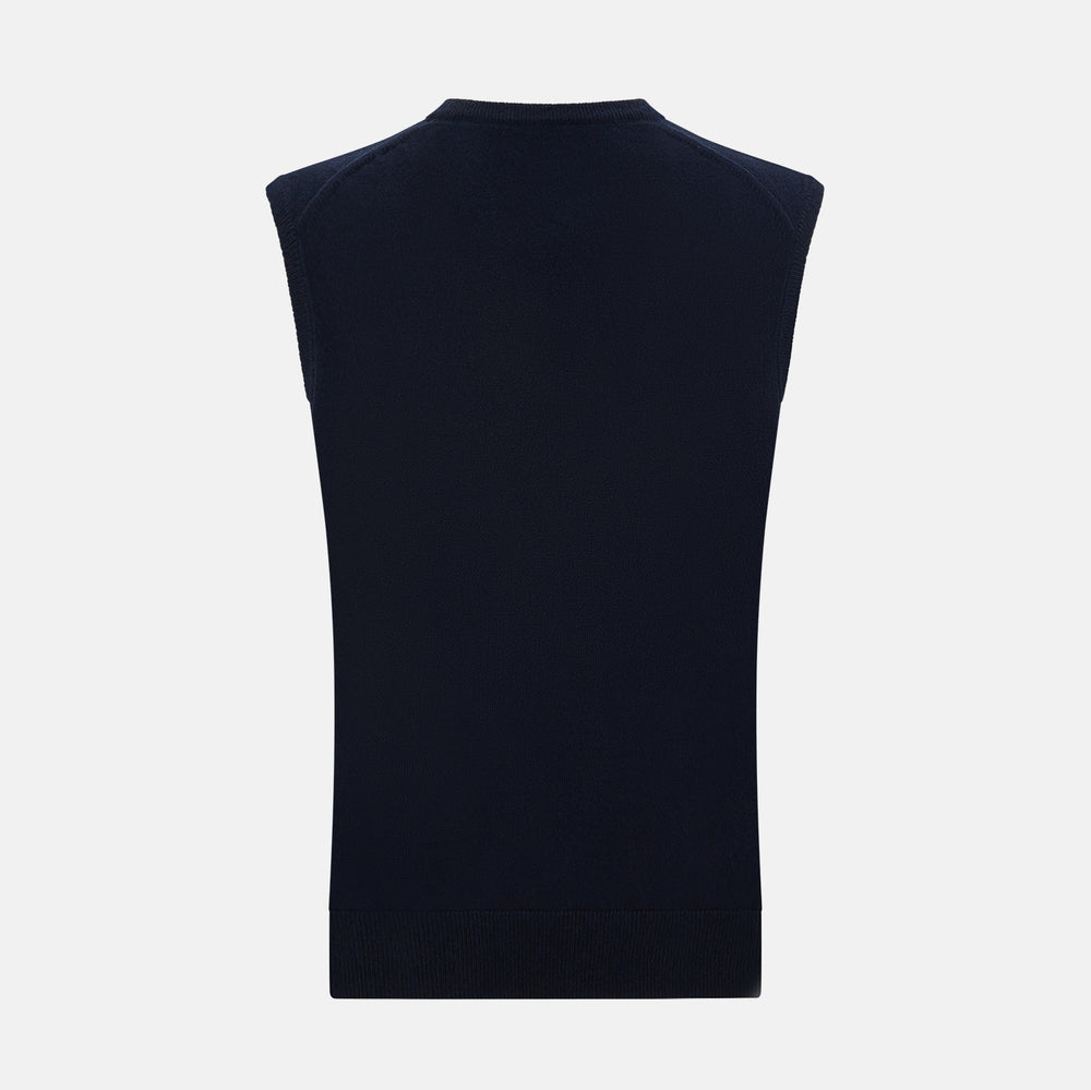 The Turnbull & Asser Navy Cashmere V-neck Vest is displayed against a plain white background.