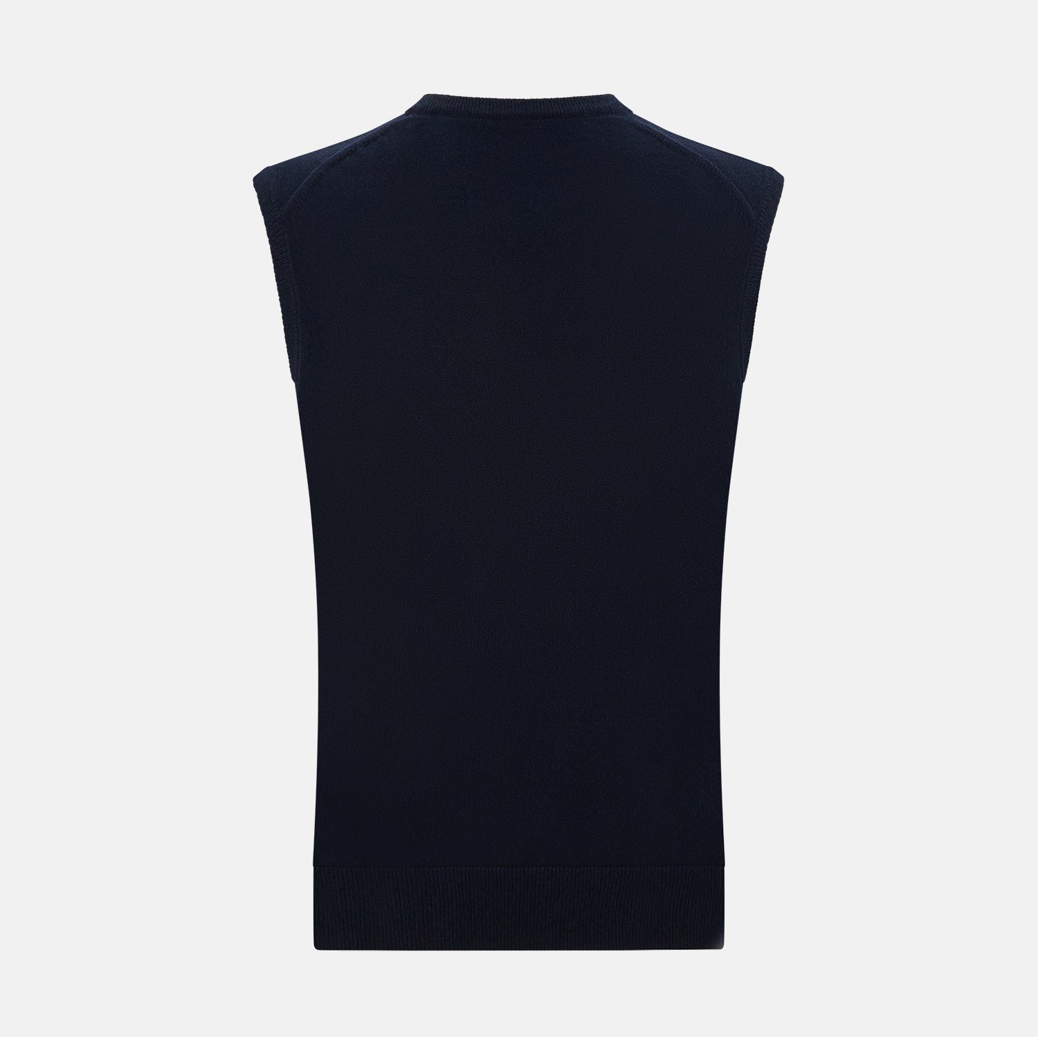 View 3 of product The Turnbull & Asser Navy Cashmere V-neck Vest is displayed against a plain white background.