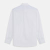 View 5 of product The White and Blue Stripe Cotton RE-PURPOSE Weekend Fit Finch Shirt by Turnbull & Asser features long sleeves, thin blue stripes, a light blue chest pocket, and is crafted sustainably.