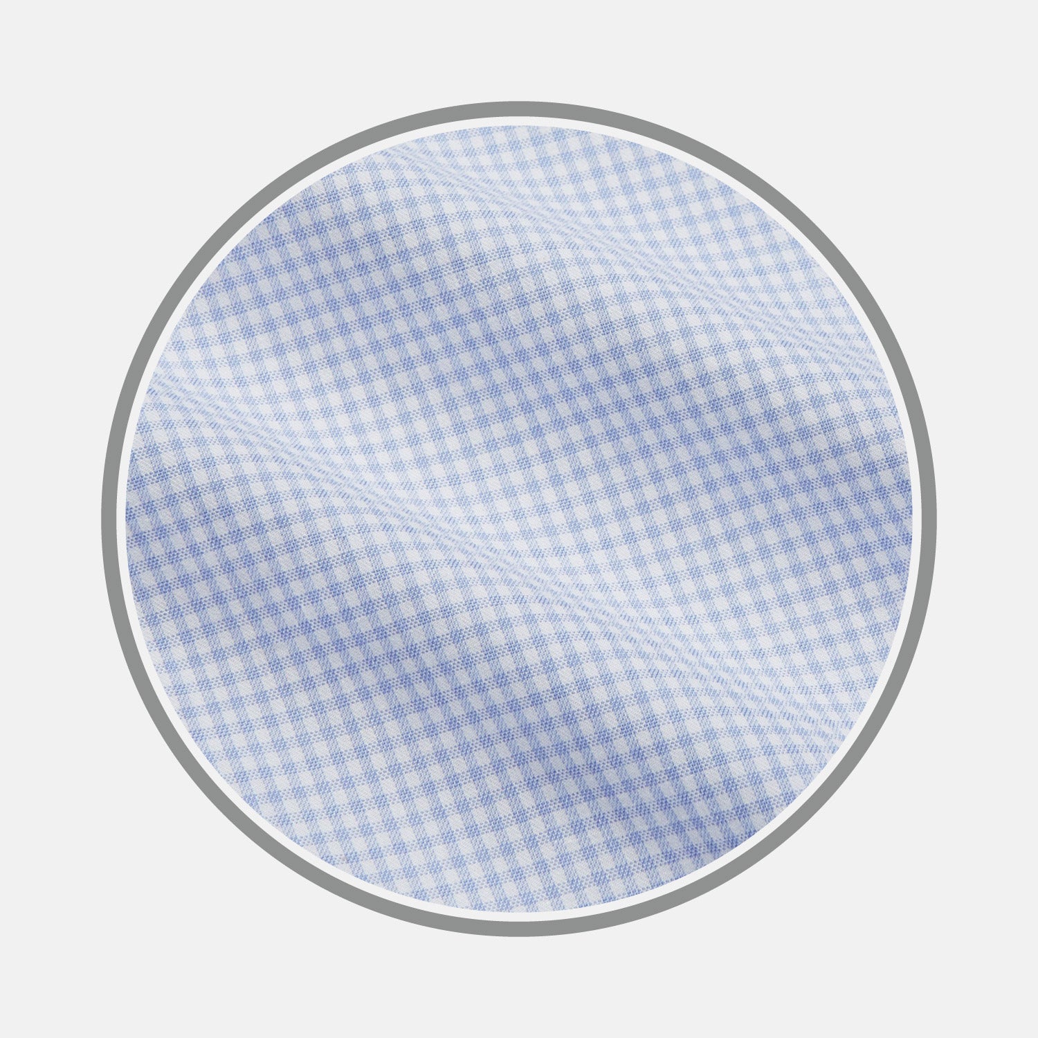 View 1 of product A close-up of Turnbull & Asser’s Pale Blue Multi Check Cashmerello Fabric, featuring a small light blue and white check pattern, shown within a circular frame against a plain white background.