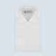 The Sea Island Cotton Classic Fit White Shirt by Turnbull & Asser features a classic collar and front buttons, neatly folded with its label visible, displayed on a light blue background.