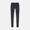 View 1 of product Turnbull & Asser Navy Cotton Trousers shown on a white background, offering a slim fit with front button and zip closure and pressed center creases.