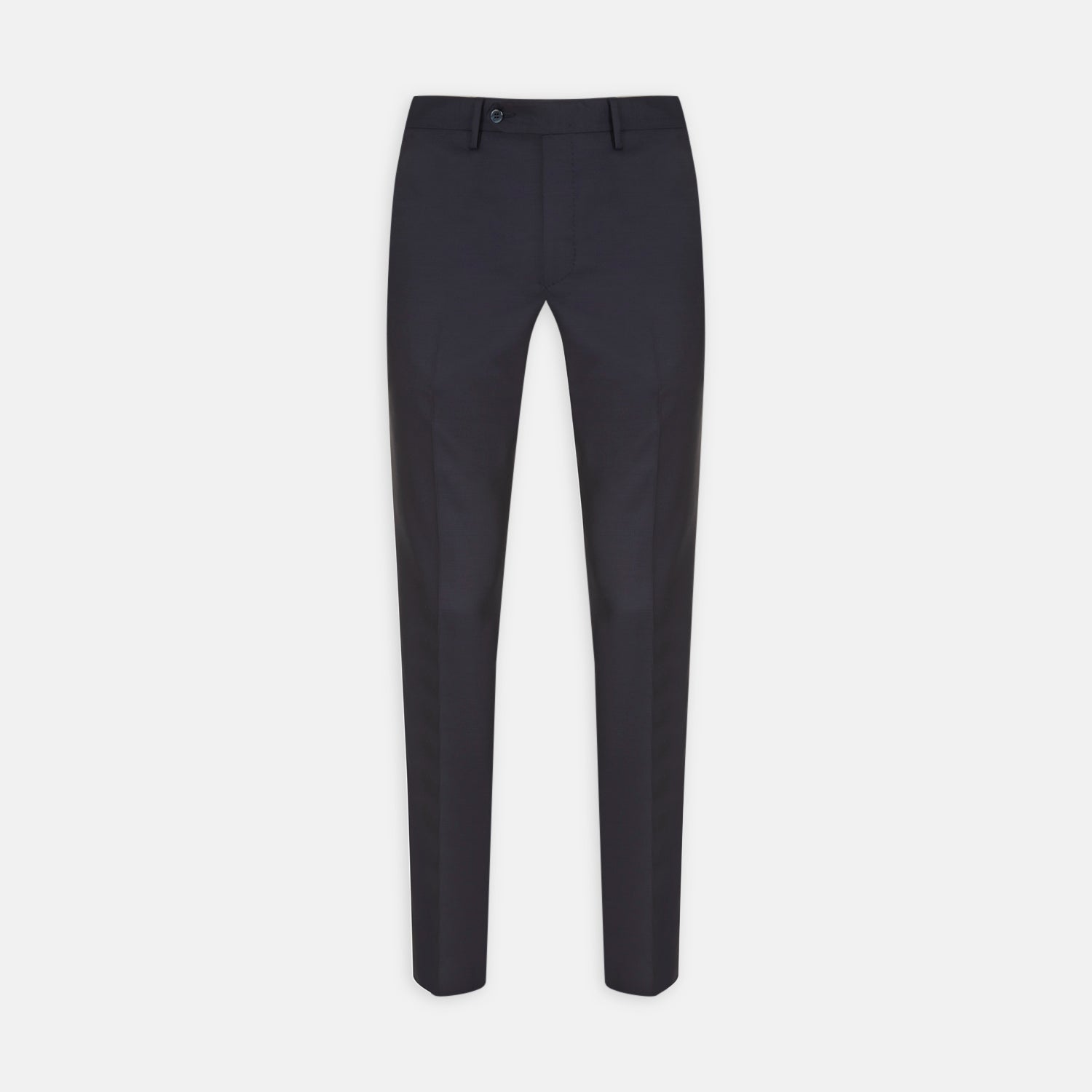 View 1 of product Turnbull & Asser Navy Cotton Trousers shown on a white background, offering a slim fit with front button and zip closure and pressed center creases.