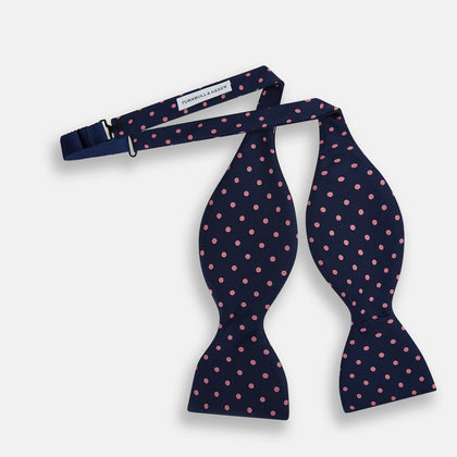 Navy and Pink Spot Silk Bow Tie Image 1