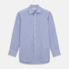 View 1 of product The Turnbull & Asser Blue and White Stripe Cotton RE-PURPOSE Mayfair Shirt, made with recycled fabrics, features long sleeves and a classic collar, and is shown flat against a white background.