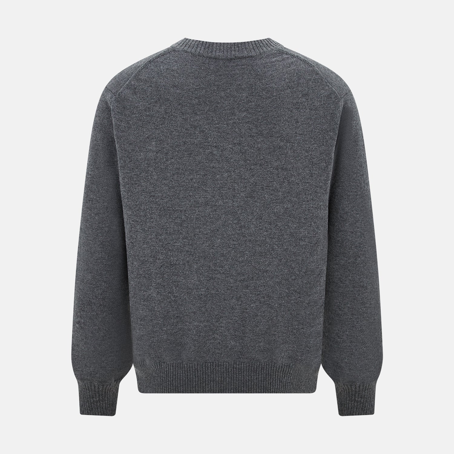 View 3 of product The Turnbull & Asser Grey Melange Cashmere Cardigan features a V-neck, ribbed cuffs and hem, front buttons, and two pockets—an elegant piece from our timeless knitwear collection. Shown here against a plain white background.