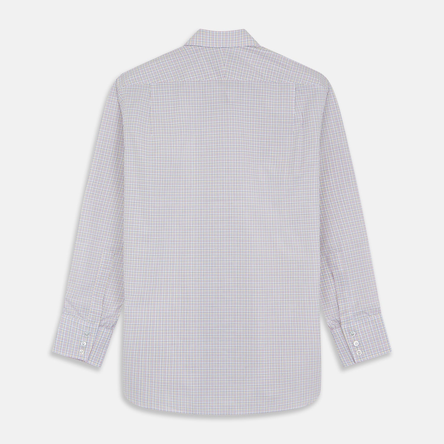 View 7 of product A man stands against a beige background, facing forward with a neutral expression and arms relaxed, wearing the Turnbull & Asser Red Multi Check Regular Fit Mayfair Shirt.