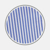 View 1 of product A circular swatch of Turnbull & Asser’s Blue Bengal Stripe Cotton Fabric features alternating vertical blue and white stripes with a gray border.