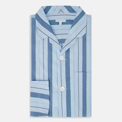 Blue Baiadera Stripe Pyjama Shirt Image 4