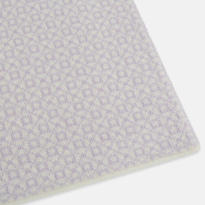 Ivory and Lilac Lozenge-Patterned Cashmere Knitted Scarf Image 1