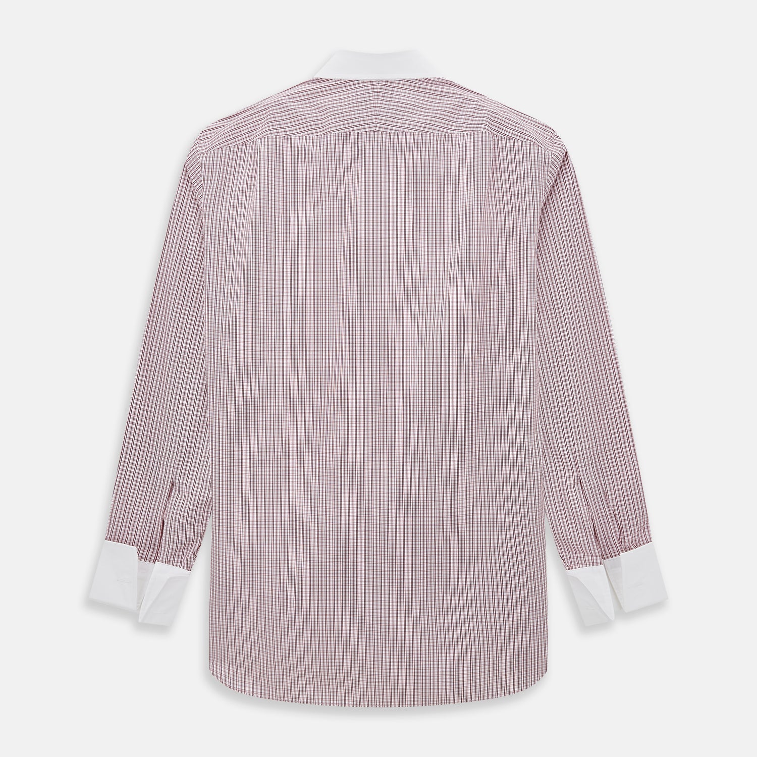 View 3 of product The Turnbull & Asser Red Micro Check Shirt features a crisp white contrast T&A collar and cuffs, crafted in Italian cotton. Timeless style is showcased against a plain white background, inspired by classic Turnbull & Asser designs.