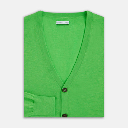 Lime Green Fine Merino V-Neck Cardigan Image 3