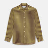 View 1 of product The Turnbull & Asser Yellow and Burgundy Candy Stripe Silk Weekend Fit Harold Shirt features long sleeves, a classic collar, white buttons, and a tailored design.