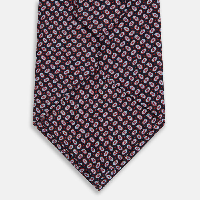 Red and Navy Oval-Patterned Silk Tie Image 2