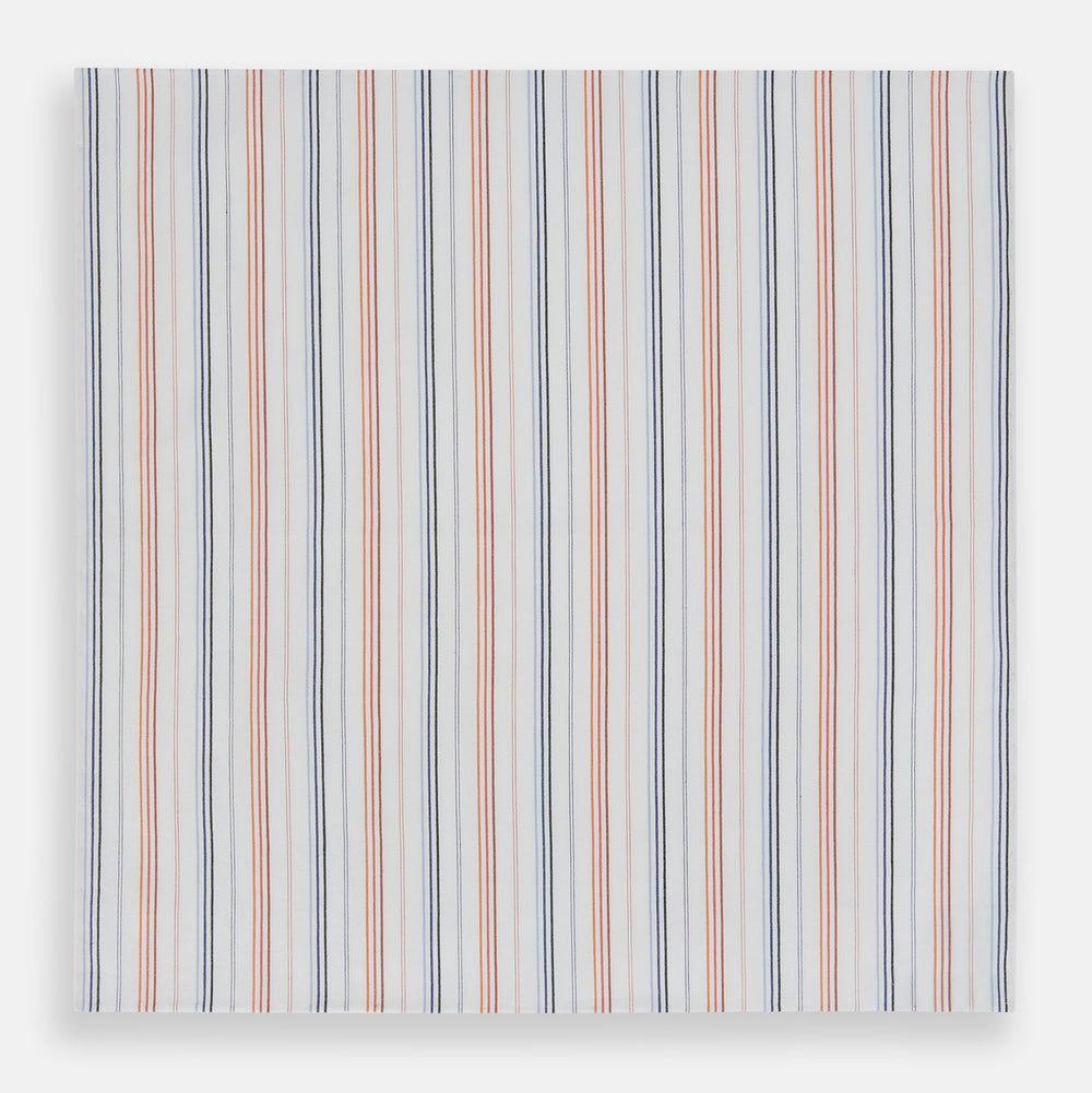 The Turnbull & Asser Hand Rolled Orange and Blue Multi Stripe Handkerchief adds bold color and classic style to any pocket square collection.