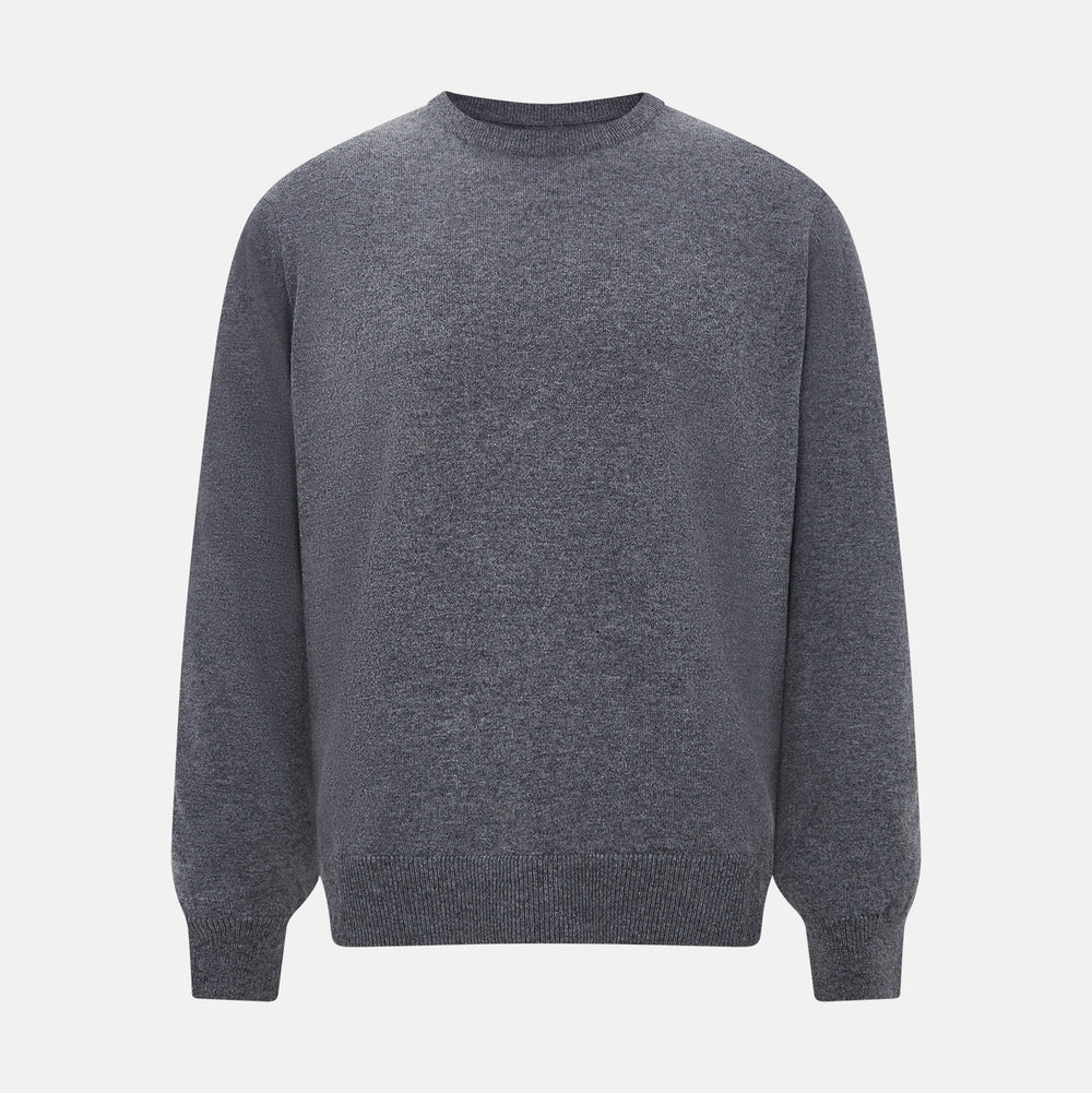 The Turnbull & Asser Melange Grey Crew Neck Cashmere Jumper, a smart-casual long-sleeve sweater, is shown on a white background.