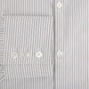 View 4 of product The Coffee and Grey Shadow Pinstripe Westminster Shirt by Turnbull & Asser features thin white and gray stripes, a long sleeve, button-down style, and signature collar, all reflecting classic British craftsmanship.