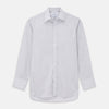 View 1 of product The Grey Check Cotton Melange Regular Fit Mayfair Shirt by Turnbull & Asser features a light gray and white small checkered pattern, a collar, and front buttons, shown against a white background.