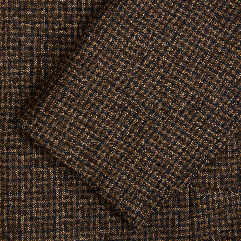 The Turnbull & Asser Brown Gingham Check Sports Jacket features a single button closure, notched lapels, and two front flap pockets, shown against a plain white background.