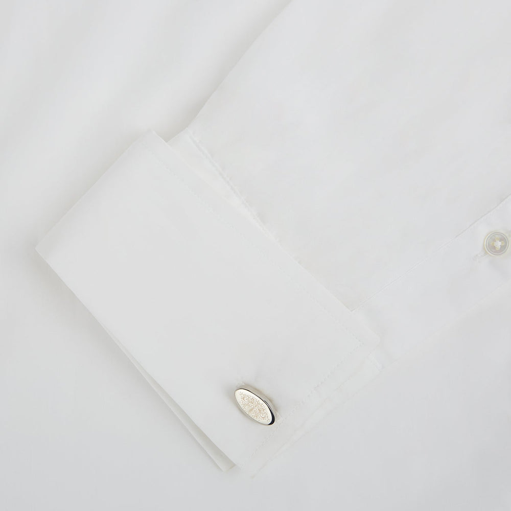 Turnbull & Asser Silver Antique Floral Oval Cufflinks feature engraved floral designs on oval faces, shown against a white background.