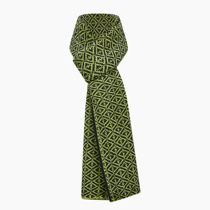 Petrol Green and Chartreuse Diamond-Patterned Cashmere Knitted Scarf Image 3