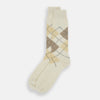 View 2 of product A single Turnbull & Asser White Wool Check Mid-Length Sock, featuring a subtle check pattern in tan, cream, and light brown shades, is displayed on a plain white background.