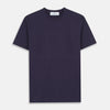 View 1 of product The Turnbull & Asser Navy Davey Cotton T-Shirt is a short-sleeve crew neck in solid dark blue, crafted from fine-gauge jersey and shown flat against a white background.