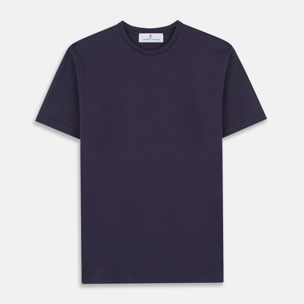 The Turnbull & Asser Navy Davey Cotton T-Shirt is a short-sleeve crew neck in solid dark blue, crafted from fine-gauge jersey and shown flat against a white background.