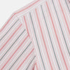 View 6 of product The Red Multi Pencil Stripe Windsor Shirt by Turnbull & Asser features long sleeves, buttoned cuffs, a Turnbull collar, and classic British tailoring with vertical red, pink, and white stripes.
