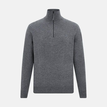 Slate Grey Melange Half-Zip Cashmere Jumper