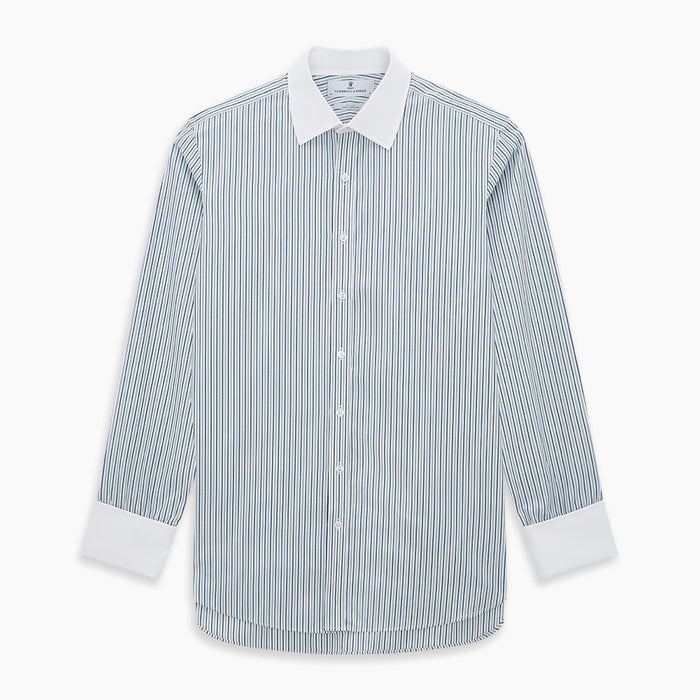 Green Double Stripe Shirt with Contrast T&A Collar and Cuffs Image 5