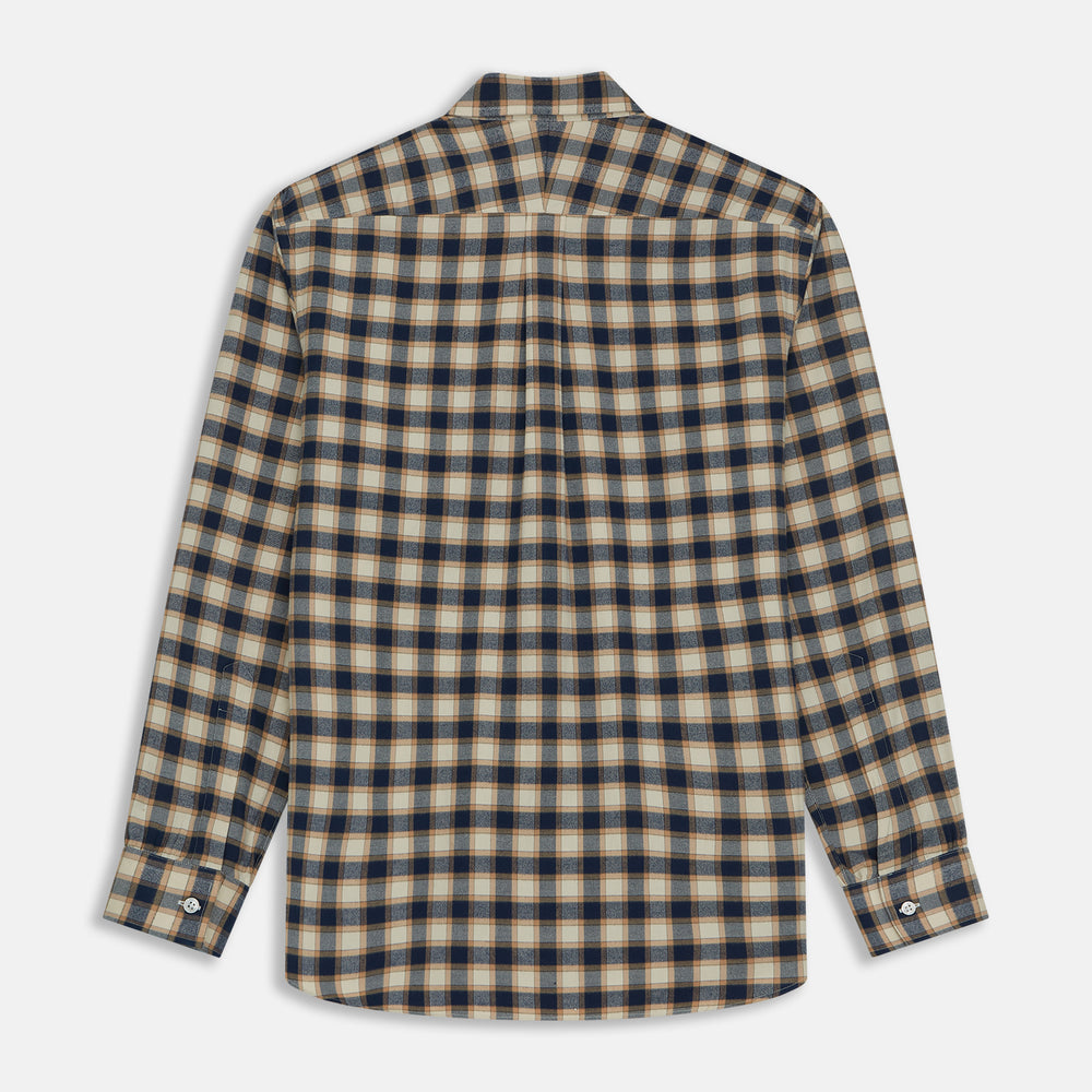 The Turnbull & Asser Blue Multi Check Weekend Fit Shirt features a Derby collar and 1-button cuffs, perfect for winter layering, shown here on a plain white background.