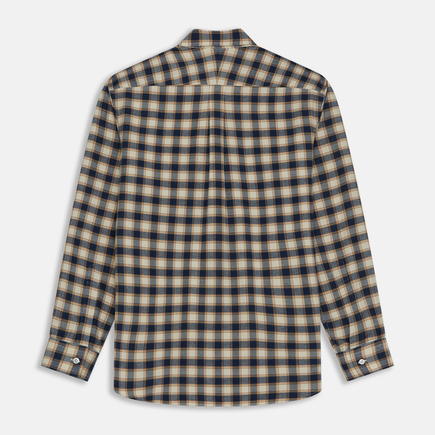 View 6 of product The Turnbull & Asser Blue Multi Check Weekend Fit Shirt features a Derby collar and 1-button cuffs, perfect for winter layering, shown here on a plain white background.