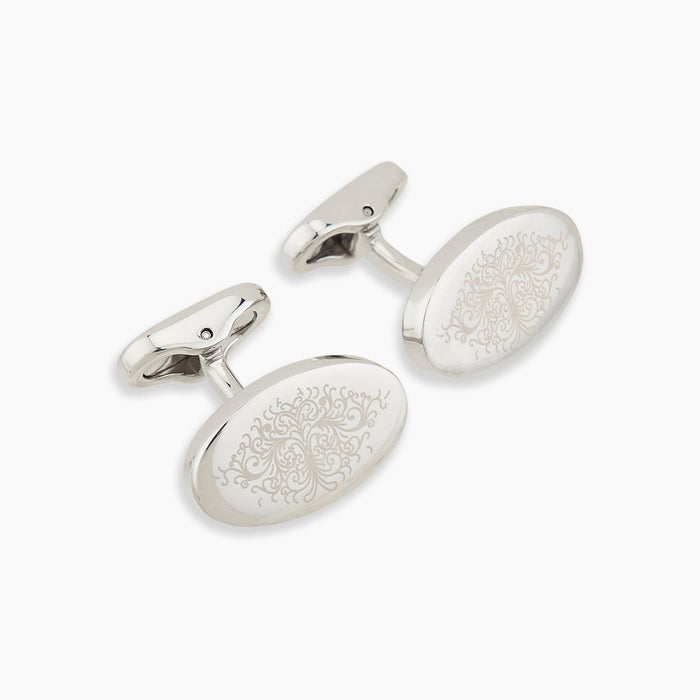 Silver Antique Floral Oval Cufflinks Image 3