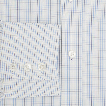 Pale Blue and Navy Grid Check Mayfair Shirt Image 3