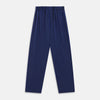 View 6 of product The Turnbull & Asser Blue and Navy Candy Stripe Silk Hyde Pyjamas Set features a long-sleeve button-up top with a chest pocket and elastic-waist pants, shown on a plain white background.