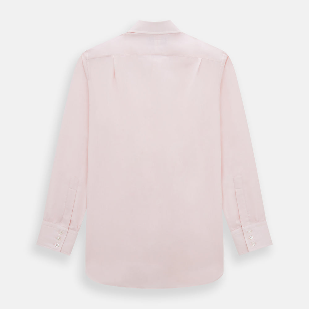 The Pale Pink Cotton Cashmere Mayfair Shirt by Turnbull & Asser features a classic collar, button-down front, and buttoned cuffs, crafted from a luxurious cotton-cashmere blend and displayed flat on a white background.