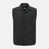 View 1 of product The Graphite Melange Collared Single-breasted Waistcoat by Turnbull & Asser features a dark gray hue, front buttons, collar, two zippered side pockets, and a chest pocket—perfect for winter. Shown on a plain white background.