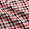 View 4 of product The Turnbull & Asser Red and Green Check Linen Blend Weekend Fit Hayne Shirt features a classic plaid pattern in red, white, black, and green, with a Dorset button-down collar and long sleeves. Displayed on a white background.