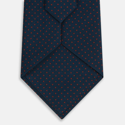Navy and Red Polka Dot Silk Tie Image 2