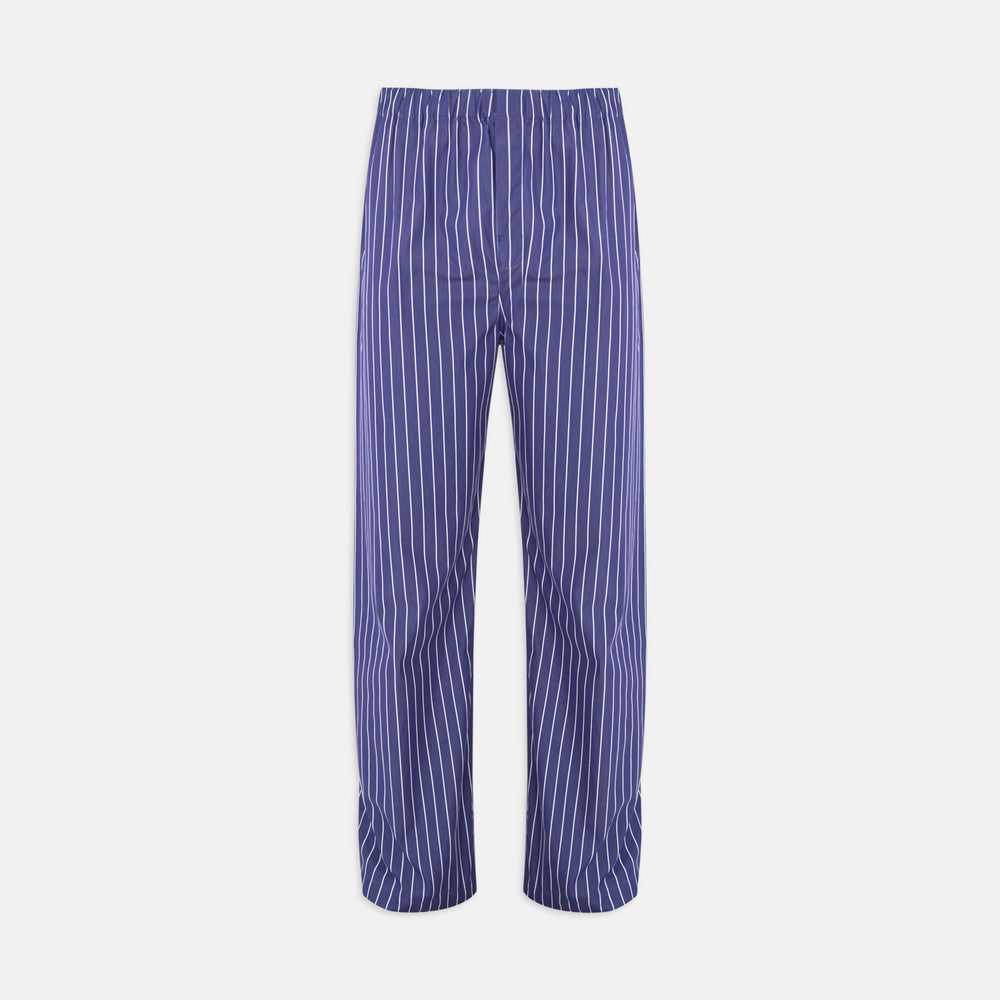 Turnbull & Asser Navy Stripe Modern Pyjama Trousers in superfine cotton with white stripes, elastic waistband, and relaxed fit, presented against a plain white background.