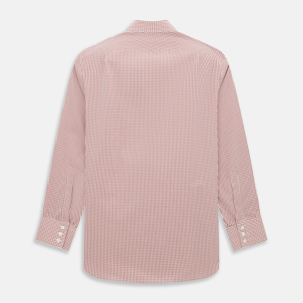 The Turnbull & Asser Red Micro Shadow Check Mayfair Shirt, made from premium Italian cotton with a classic collar and buttoned cuffs, is shown on a plain white background.