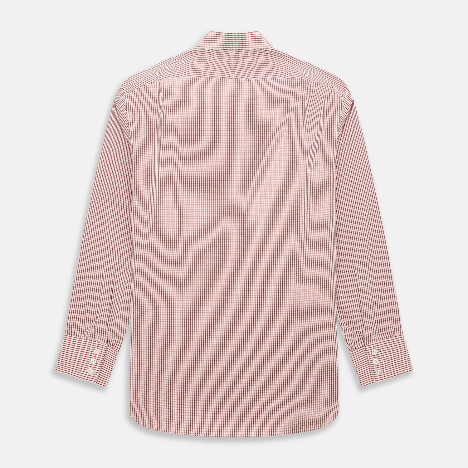 View 3 of product The Turnbull & Asser Red Micro Shadow Check Mayfair Shirt, made from premium Italian cotton with a classic collar and buttoned cuffs, is shown on a plain white background.