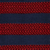 View 3 of product The Turnbull & Asser KNITTED STRIPE RED TIE features bold red and navy wide stripes in a rolled-up, knitted design—an eye-catching accessory shown on a plain white background.