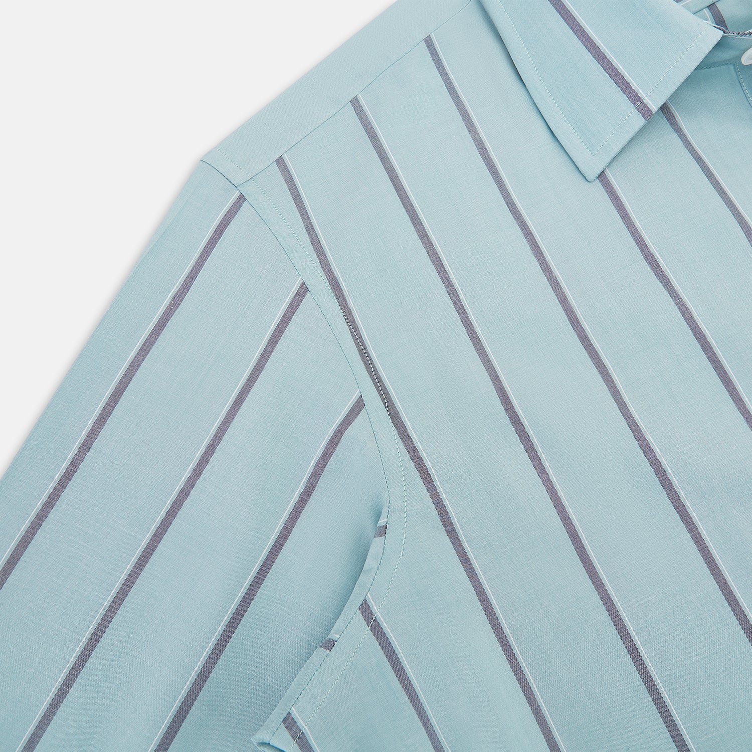 View 6 of product The Light Sage Track Stripe Westminster Shirt by Turnbull & Asser features a Turnbull collar, long sleeves, and vertical track stripes, shown on a white background.
