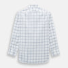 View 3 of product The Turnbull & Asser Grey Grid Check Mayfair Shirt features a classic collar and buttoned cuffs, crafted from fine Italian cotton with a grey grid check on white, and is shown against a plain white background.